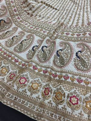 Cream Colour Bridal Wear Silk Lehenga Choli and Dupatta 3