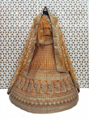 Rust Orange Colour Bridal Wear Silk lehenga choli and dupatta 2