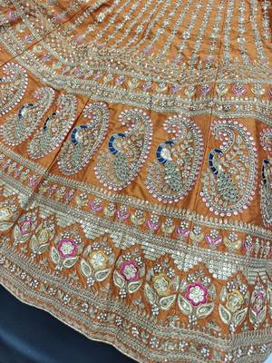 Rust Orange Colour Bridal Wear Silk lehenga choli and dupatta 3