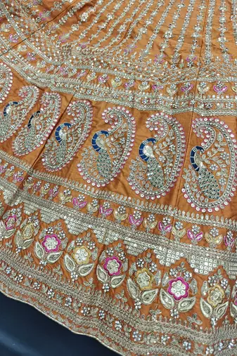 Rust Orange Colour Bridal Wear Silk lehenga choli and dupatta