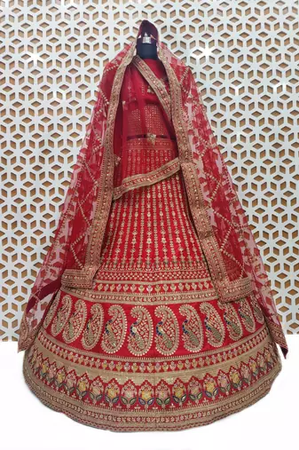 Marron Colour Bridal Wear Silk lehenga choli and dupatta