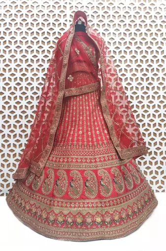 Red Colour Bridal Wear Silk lehenga choli and dupatta