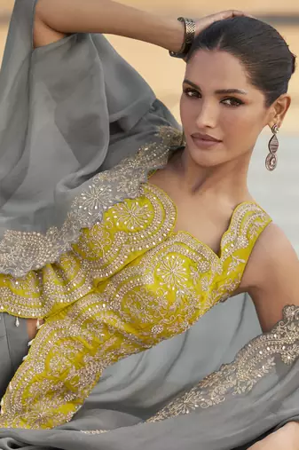 women indo western wedding palazzo suit with embroidered jacket