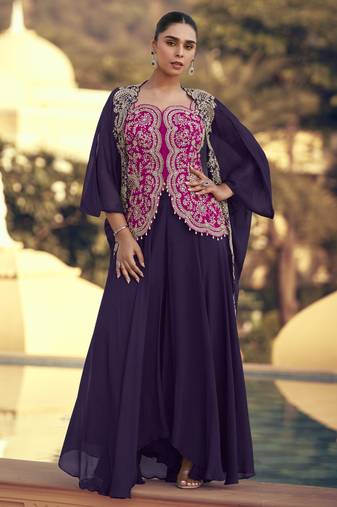 Embroidered indo western palazzo suit with jacket