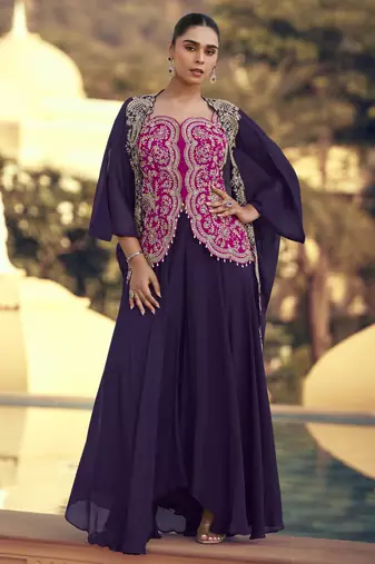 Embroidered indo western palazzo suit with jacket