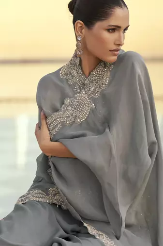 women indo western wedding palazzo suit with embroidered jacket