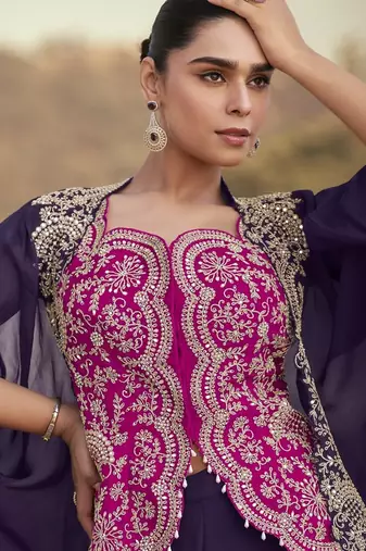 embroidered indo western palazzo suit with jacket