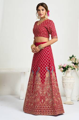 Pink Silk Embroidered Lehenga Choli