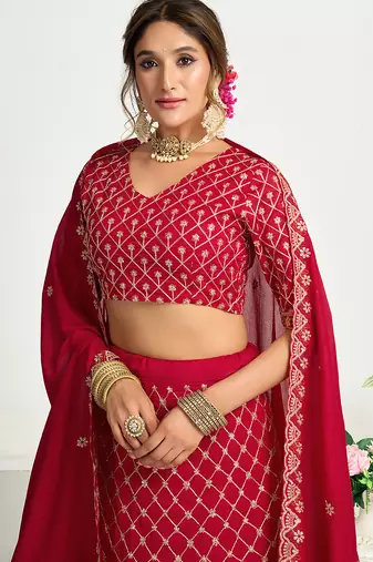 Pink Silk Embroidered Lehenga Choli