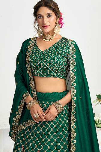 Green Silk Embroidered Lehenga Choli
