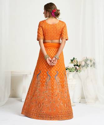 Orange Silk Embroidered Lehenga Choli 2