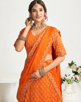 Orange Silk Embroidered Lehenga Choli 1