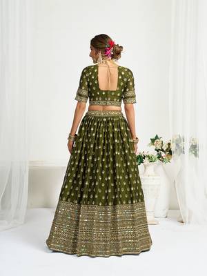 Mehendi Green Silk Embroidered Lehenga Choli 2