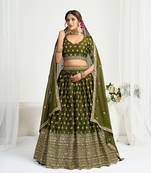 Mehendi Green Silk Embroidered Lehenga Choli