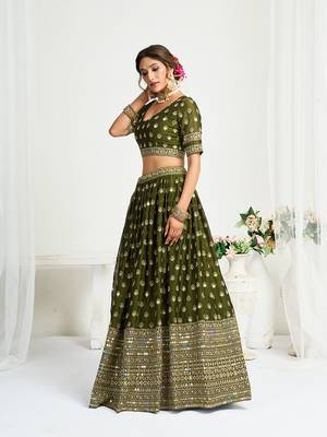 Mehendi Green Silk Embroidered Lehenga Choli 3