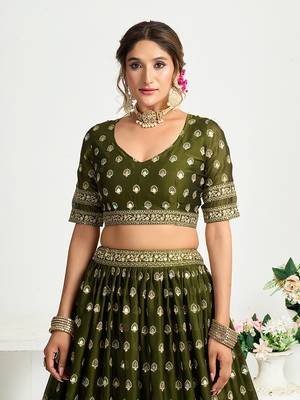 Mehendi Green Silk Embroidered Lehenga Choli 4