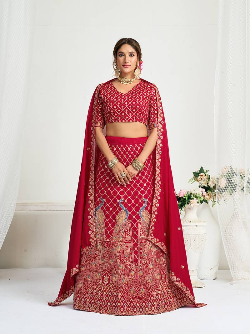 Pink embroidered lehenga & matching men's kurta set couple combo