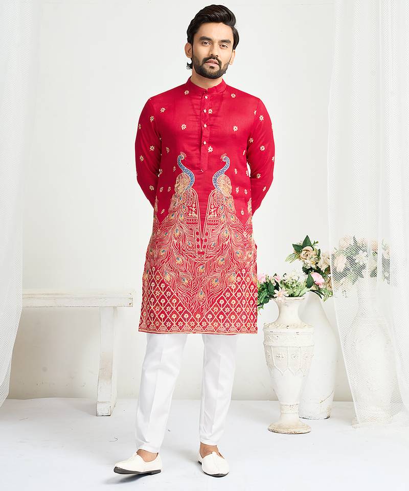 Pink embroidered lehenga & matching men's kurta set couple combo