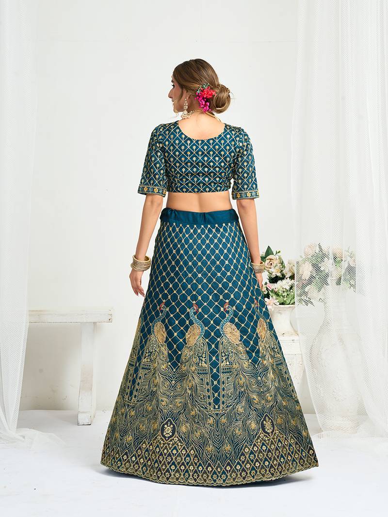Navy blue embroidered lehenga & matching men's kurta set couple combo