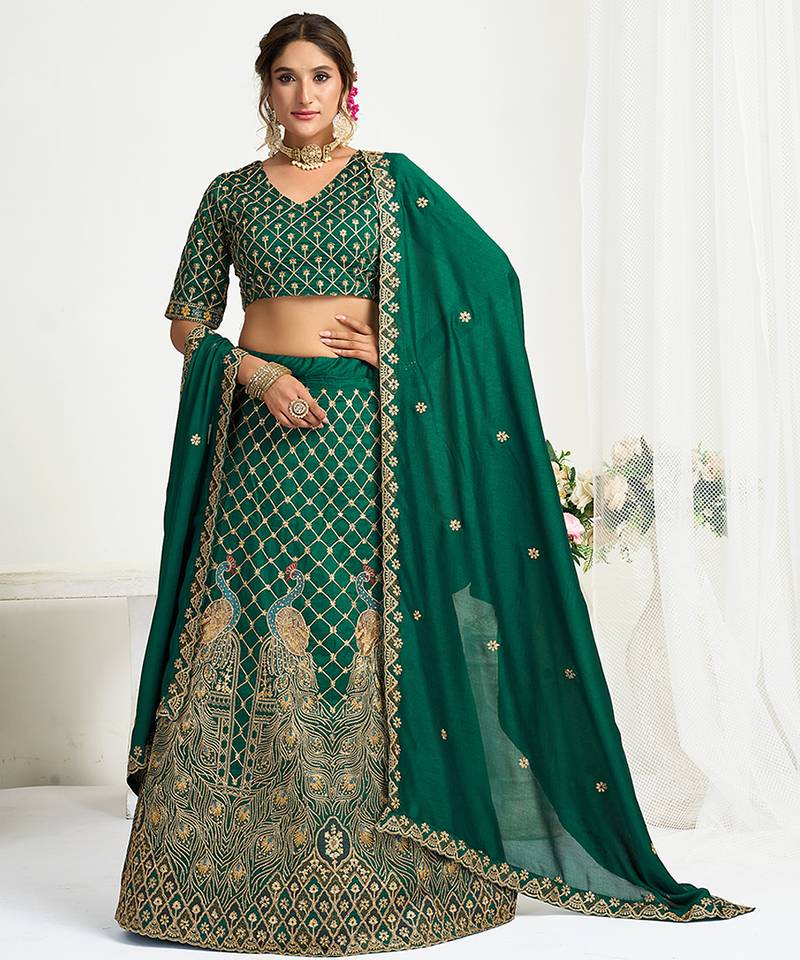 Green embroidered lehenga & matching men's kurta set couple combo