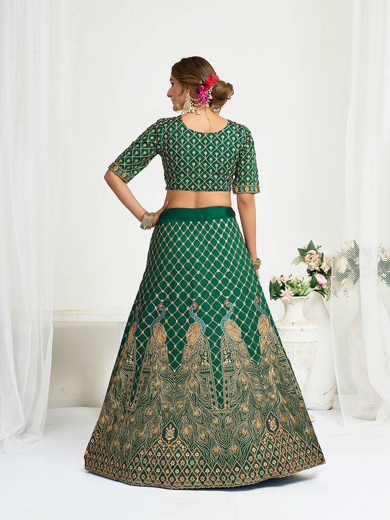 Green embroidered lehenga & matching men's kurta set couple combo