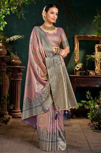 Luxury top dyed silk saree with rich weaving work & contrast border | elegant festive collection
