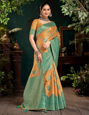 Luxury top dyed silk saree with rich weaving work & contrast border | elegant festive collection 1