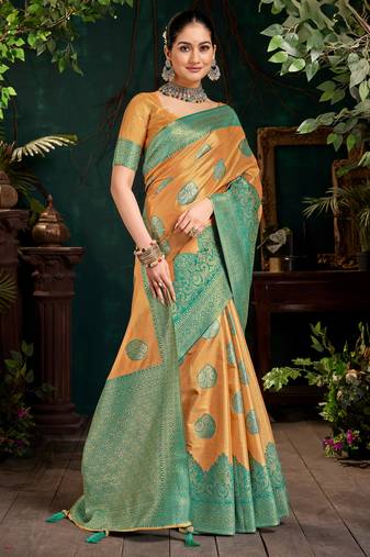 Luxury top dyed silk saree with rich weaving work & contrast border | elegant festive collection