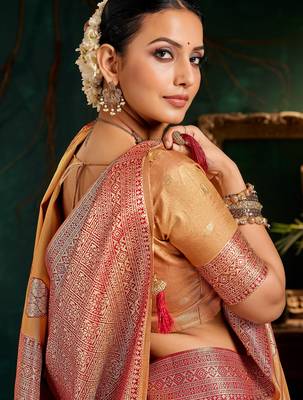Luxury top dyed silk saree with rich weaving work & contrast border | elegant festive collection 2