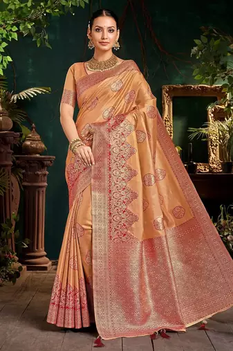 Luxury top dyed silk saree with rich weaving work & contrast border | elegant festive collection