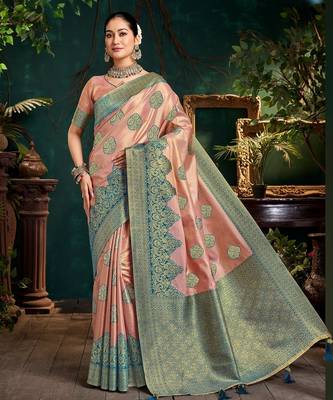 Luxury top dyed silk saree with rich weaving work & contrast border | elegant festive collection 1
