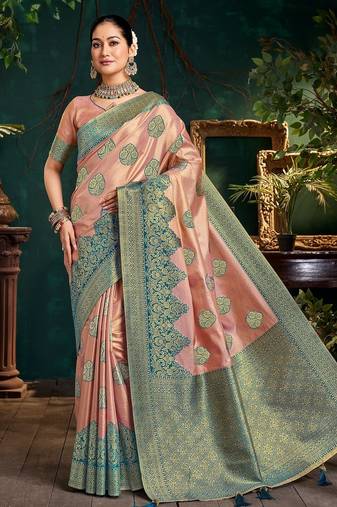 Luxury top dyed silk saree with rich weaving work & contrast border | elegant festive collection