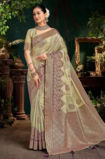 Luxury top dyed silk saree with rich weaving work & contrast border | elegant festive collection