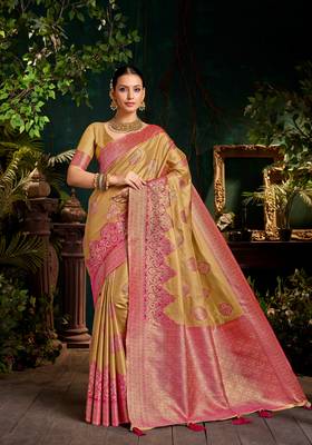 Luxury top dyed silk saree with rich weaving work & contrast border | elegant festive collection 3