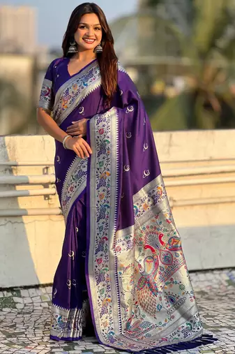 chandrakor paithani silk blend banarasi zari woven saree