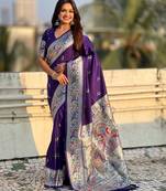 chandrakor paithani silk blend banarasi zari woven saree