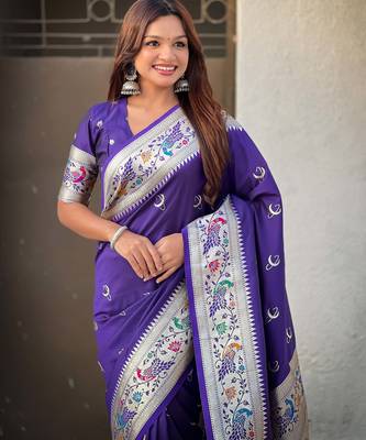 chandrakor paithani silk blend banarasi zari woven saree 2