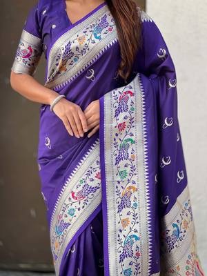 chandrakor paithani silk blend banarasi zari woven saree 3