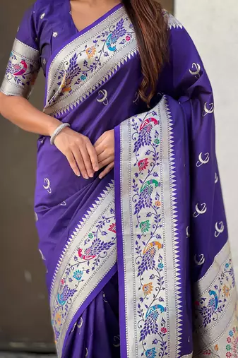 chandrakor paithani silk blend banarasi zari woven saree