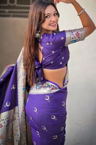 chandrakor paithani silk blend banarasi zari woven saree