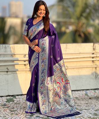 chandrakor paithani silk blend banarasi zari woven saree 5