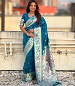 chandrakor paithani silk blend banarasi zari woven saree