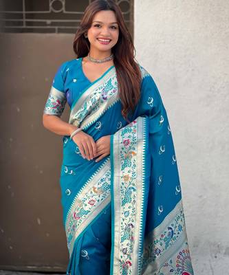 chandrakor paithani silk blend banarasi zari woven saree 2