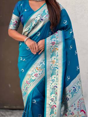 chandrakor paithani silk blend banarasi zari woven saree 3