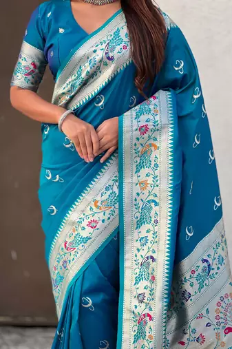 chandrakor paithani silk blend banarasi zari woven saree