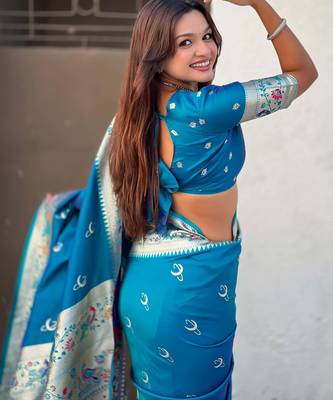 chandrakor paithani silk blend banarasi zari woven saree 4
