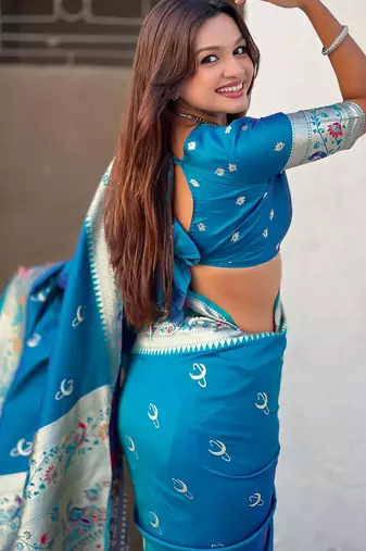 chandrakor paithani silk blend banarasi zari woven saree