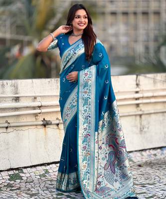 chandrakor paithani silk blend banarasi zari woven saree 5