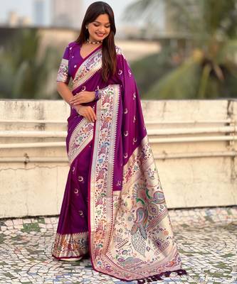 chandrakor paithani silk blend banarasi zari woven saree 2