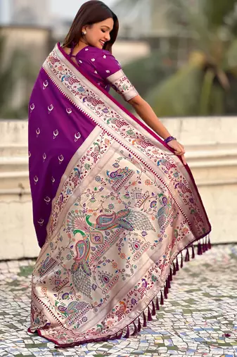 chandrakor paithani silk blend banarasi zari woven saree